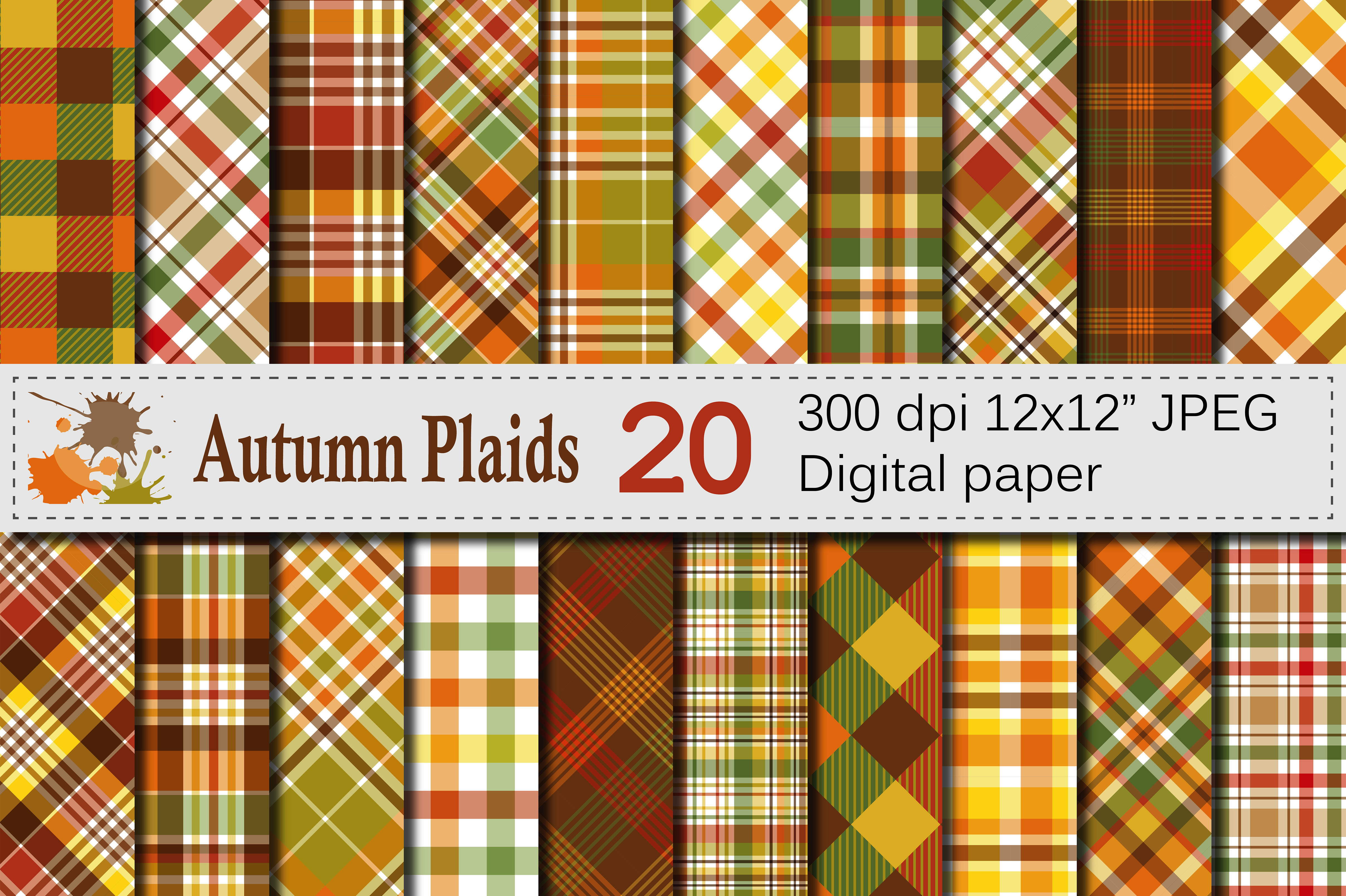 Autumn Plaid Digital Paper – Fall Plaid Backgrounds
