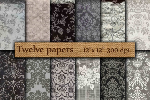 Black White Damask Digital Papers