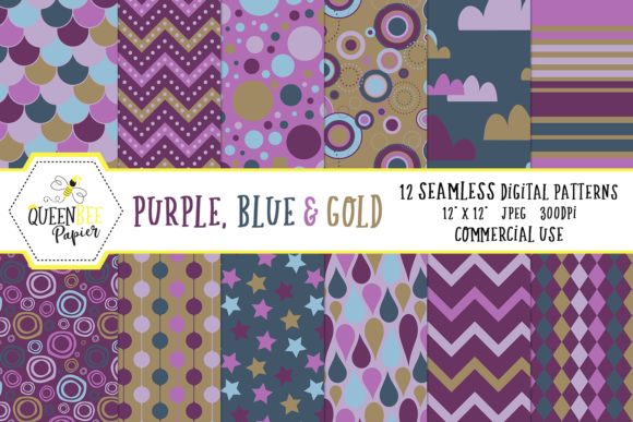 Seamless Blue, Purple Gold Digital Paper