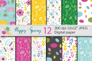 Seamless Bright Spring Digital Paper Hand Drawn Flowers, Leaves, Foliage Seamless Pattern